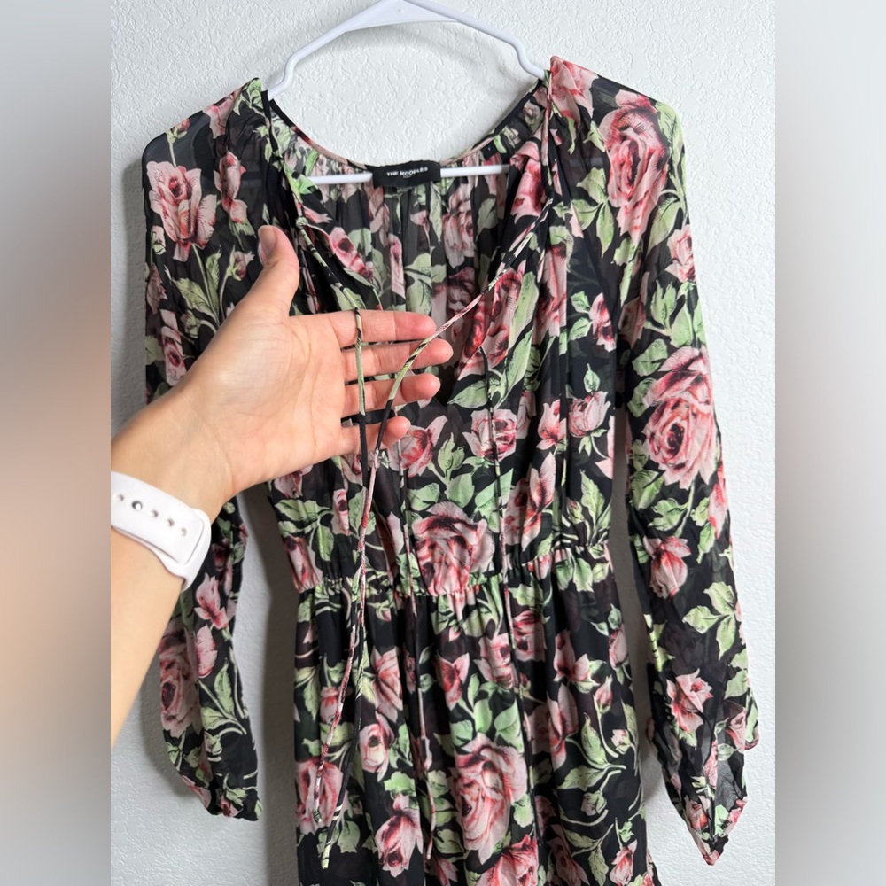 The Kooples 100% Silk Midi Dress With Roses Flowy Ruffled Sz 1= Small - Picture 6 of 16